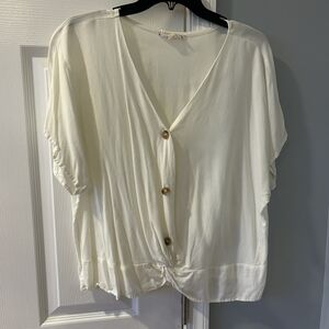 Pink Rose Cream Button-Front Blouse